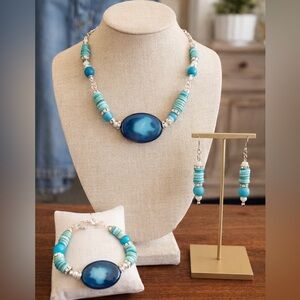 Blue Agate Turquoise Statement Jewelry Set